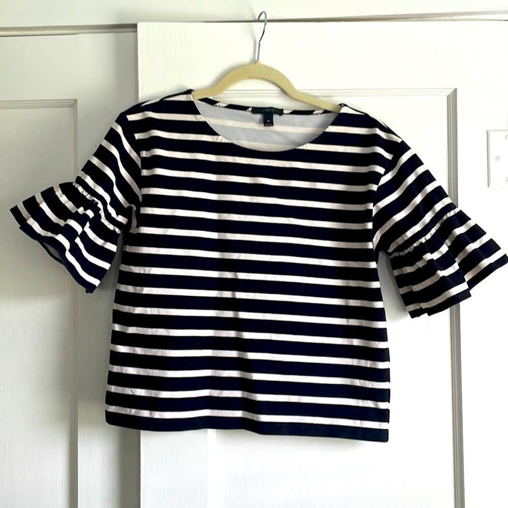J. Crew heavy cotton mariner top with ruffled sleeves